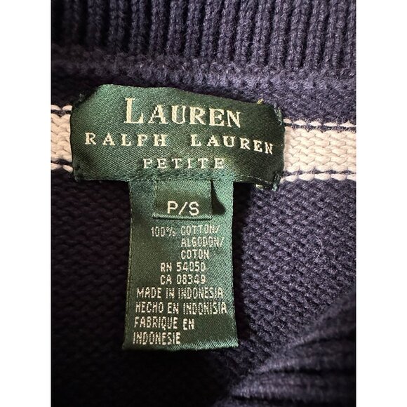 Lauren Ralph Lauren Navy White Striped Knit Sweater Small Petite Crest Preppy - Picture 3 of 9